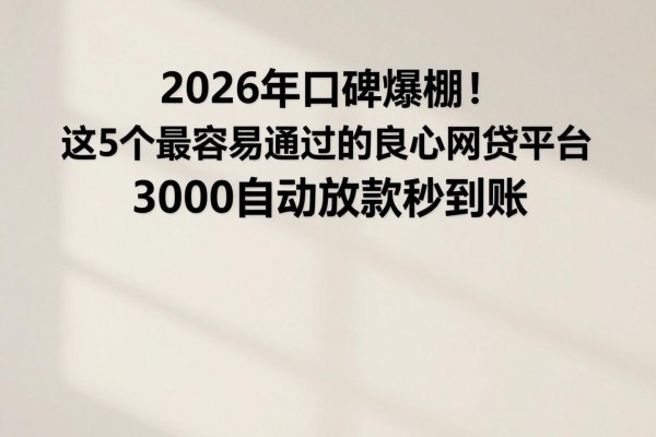 2026年口碑爆棚!这5个最容易通过的良心网贷平台,3000自动放款秒到账