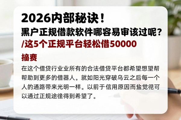2026内部秘诀！黑户正规借款软件哪个容易审核过呢？这5个正规平台轻松借50000