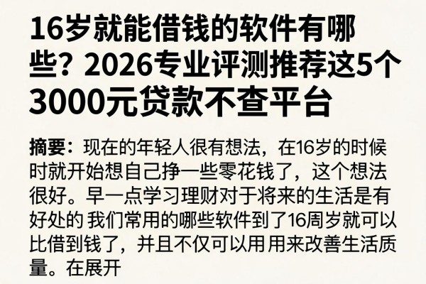 16岁就能借钱的软件有哪些?2026专业评测推荐这5个3000元贷款不查平台
