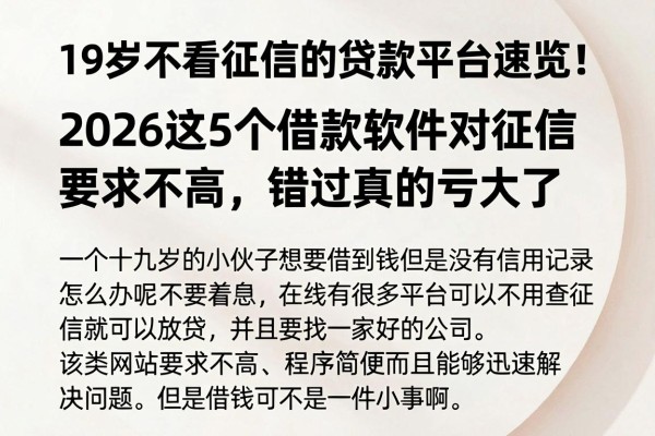 19岁不看征信的贷款平台速览!2026这5个借款软件对征信要求不高,错过真的亏大了