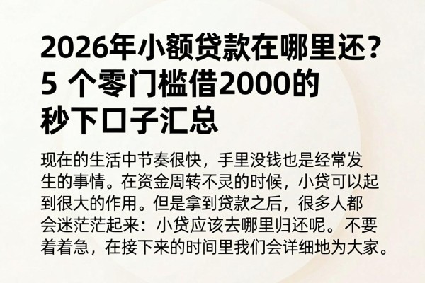 2026年小额贷款在哪里还?5个零门槛借2000的秒下口子汇总
