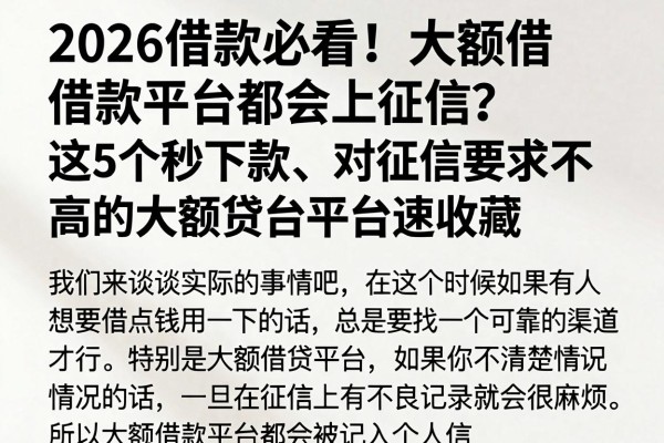 2026借款必看!大额借款平台都会上征信?这5个秒下款、对征信要求不高的大额贷款平台速收藏