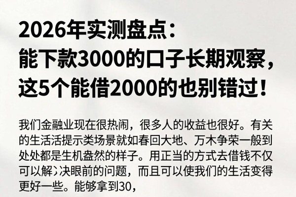 2026年实测盘点：能下款3000的口子长期观察，这5个能借2000的也别错过！