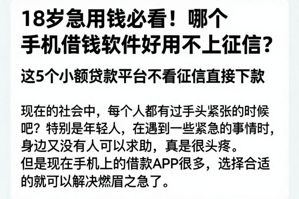 18岁急用钱必看！哪个手机借钱软件好用不上征信？这5个小额贷款平台不看征信直接下款