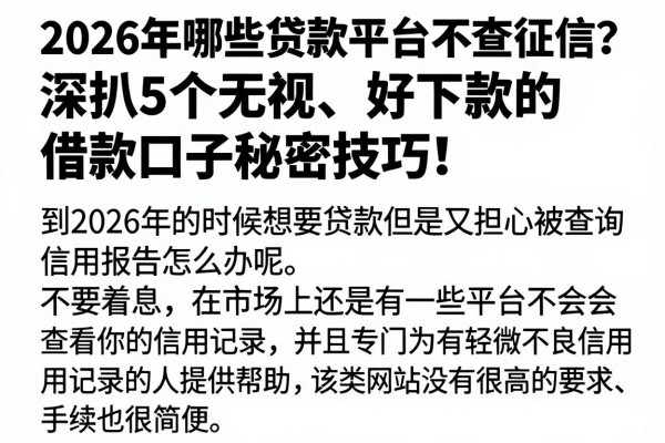2026年哪些贷款平台不查征信?深扒5个无视、好下款的借款口子秘密技巧!