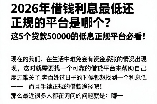 2026年借钱利息最低还正规的平台是哪个？这5个贷款50000的低息正规平台必看！