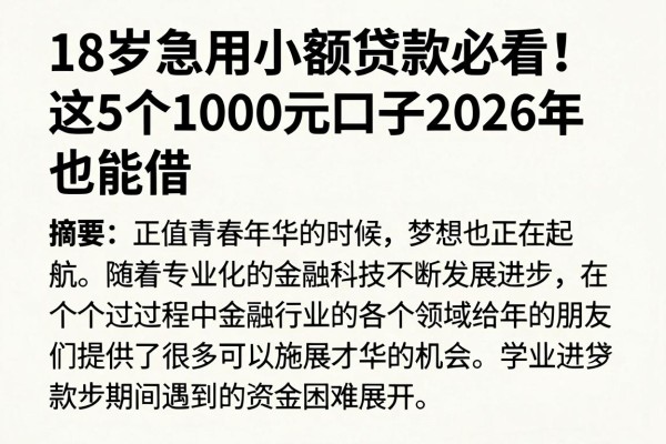 18岁急用小额贷款必看！这5个1000元口子2026年也能借