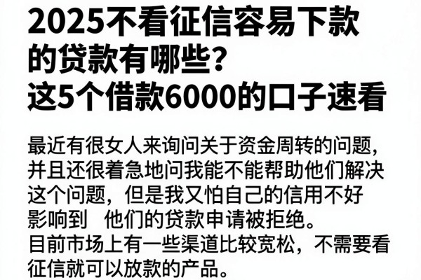 2025不看征信容易下款的贷款有哪些？这5个借款6000的口子速看