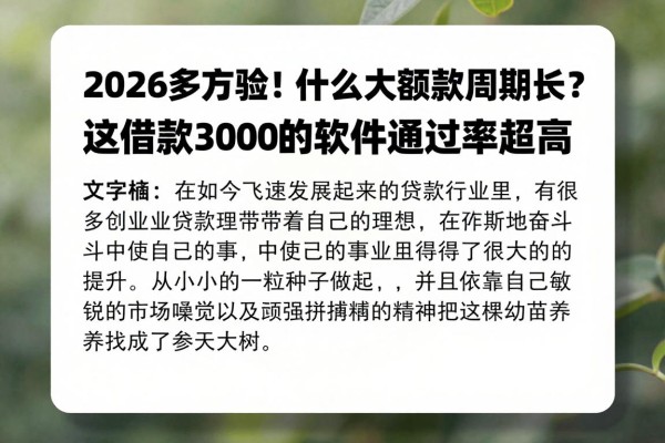 2026多方验证!什么大额贷款周期长?这借款3000的软件通过率超高