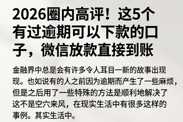 2026圈内高评！这5个有过逾期可以下款的口子，微信放款直接到账