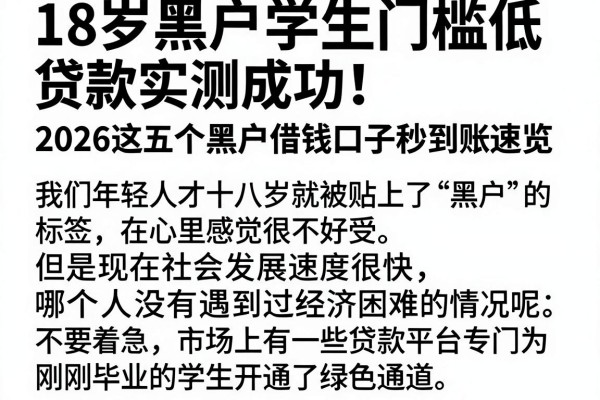 18岁黑户学生门槛低贷款实测成功！2026这五个黑户借钱口子秒到账速览