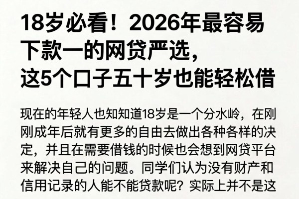 18岁必看！2026年最容易下款的网贷严选，这5个口子五十岁也能轻松借