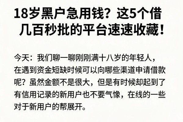 18岁黑户急用钱?这5个借几百秒批的平台速速收藏!