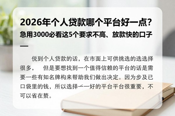 2026年个人贷款哪个平台好一点?急用3000必看这5个要求不高、放款快的口子!