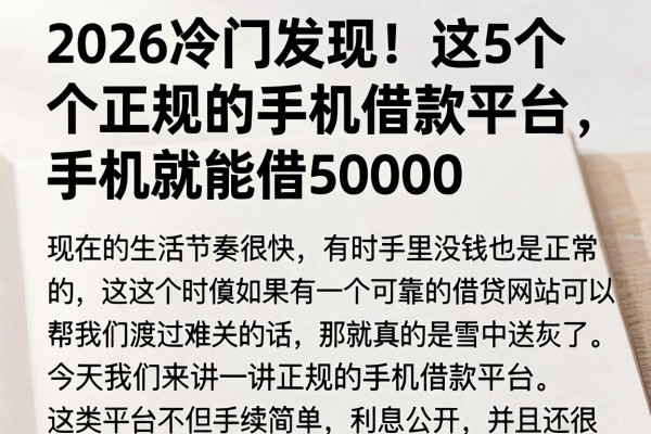 2026冷门发现!这5个正规的手机借款平台,手机就能借50000