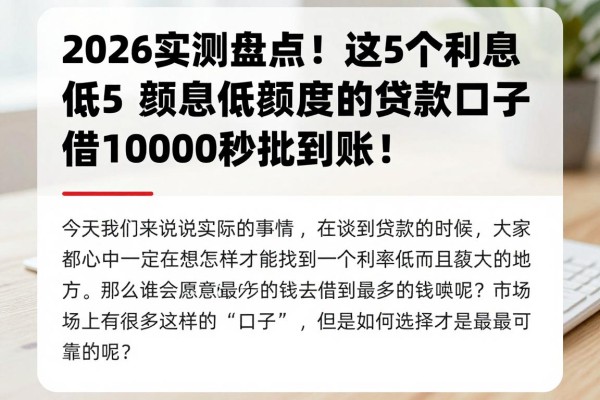 2026实测盘点!这5个利息低额度高的贷款口子,借10000秒批到账!