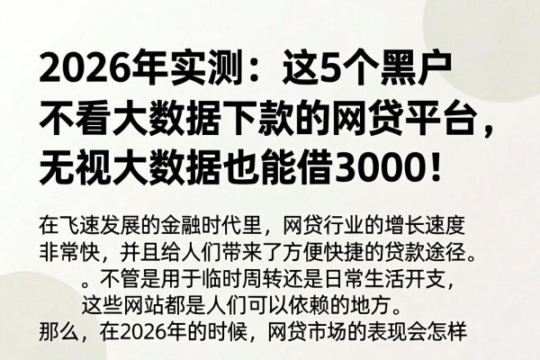 2026年实测:这5个黑户不看大数据下款的网贷平台,无视大数据也能借3000!
