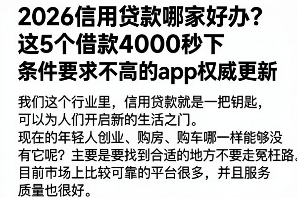 2026信用贷款哪家好办?这5个借款4000秒下、条件要求不高的app权威更新