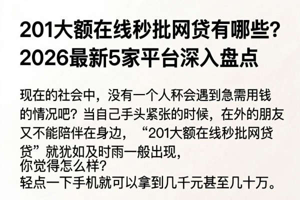 201大额在线秒批网贷有哪些?2026最新5家平台深入盘点