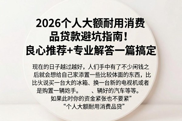 2026个人大额耐用消费品贷款避坑指南！良心推荐+专业解答一篇搞定