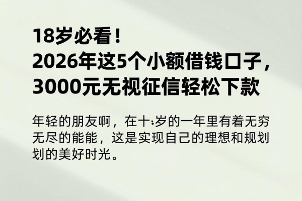 18岁必看!2026年这5个小额借钱口子,3000元无视征信轻松下款