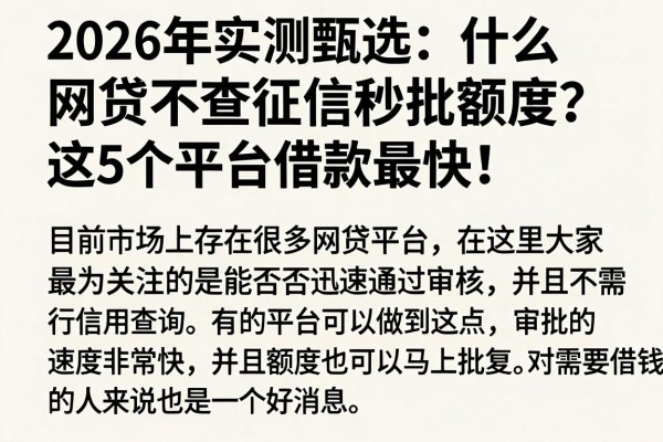 2026年实测甄选:什么网贷不查征信秒批额度?这5个平台借款最快!