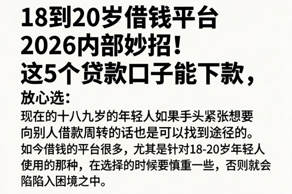 18到20岁借钱平台2026内部妙招！这5个贷款口子能下款，放心选