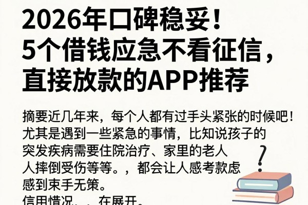 2026年口碑稳妥！5个借钱应急不看征信、直接放款的APP推荐