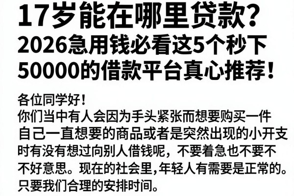 17岁能在哪里贷款?2026急用钱必看这5个秒下50000的借款平台真心推荐