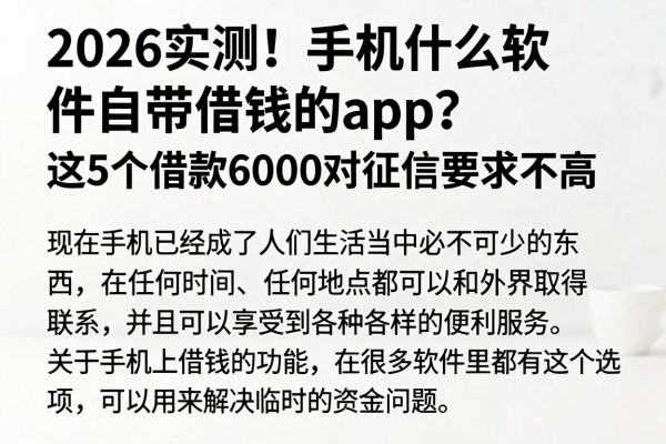 2026实测!手机什么软件自带借钱的app?这5个借款6000对征信要求不高