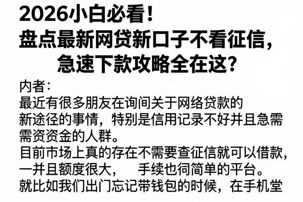 2026小白必看!盘点最新网贷新口子不看征信,急速下款攻略全在这