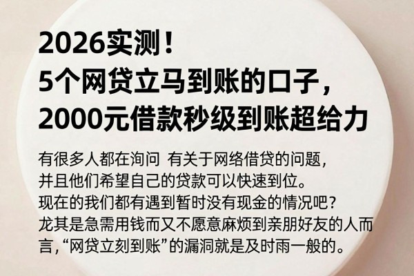 2026实测!5个网贷立马到账的口子,2000元借款秒级到账超给力