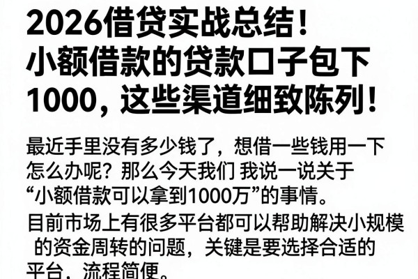2026借贷实战总结!小额借款的贷款口子包下1000,这些渠道细致陈列!