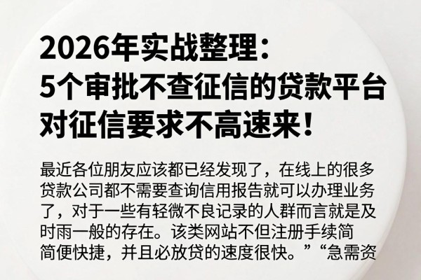 2026年实战整理：5个审批不查征信的贷款平台，对征信要求不高速来！