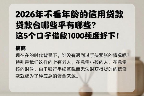 2026年不看年龄的信用贷款平台有哪些?这5个口子借款1000额度好下!