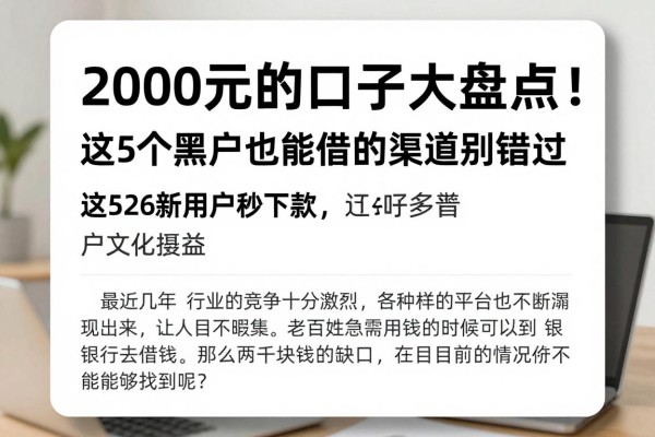 2000元的口子大盘点!2026新用户秒下款,这5个黑户也能借的渠道别错过