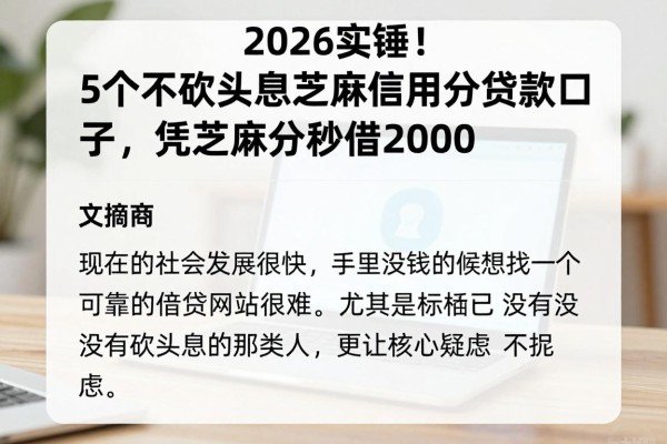 2026实锤！5个不砍头息芝麻信用分贷款口子，凭芝麻分秒借2000