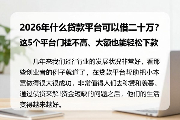 2026年什么贷款平台可以借二十万?这5个平台门槛不高、大额也能轻松下款