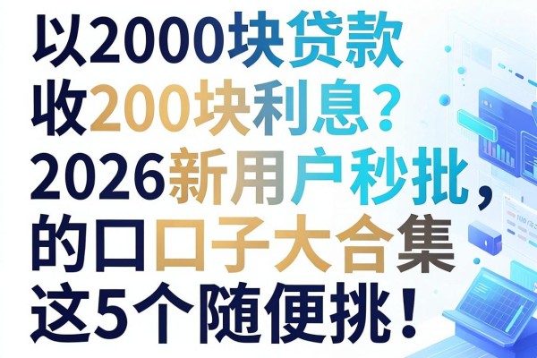 2000块贷款收200块利息?2026新用户秒批的口子大合集,这5个随便挑!