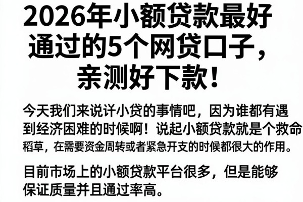 2026年小额贷款最好通过的5个网贷口子，亲测好下款！