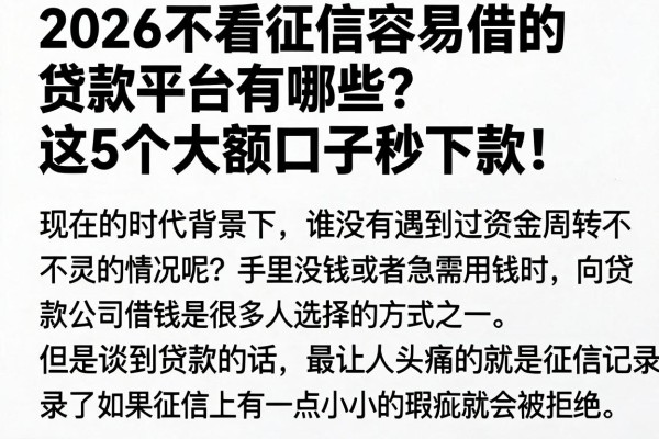 2026不看征信容易借的贷款平台有哪些?这5个大额口子秒下款!