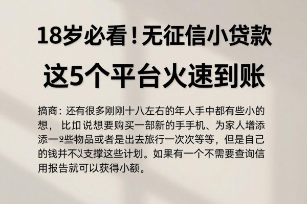 18岁必看！无征信小额贷款这5个平台火速到账