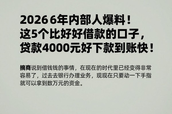 2026年内部人爆料!这5个比较好借款的口子,贷款4000元好下款到账快!