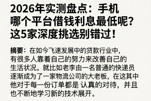2026年实测盘点:手机哪个平台借钱利息最低呢?这5家深度挑选别错过!