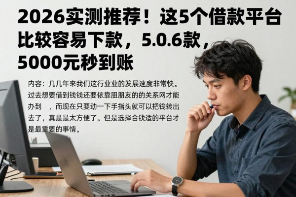 2026实测推荐！这5个借款平台比较容易下款，5000元秒到账