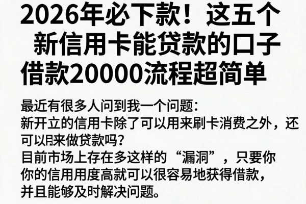 2026年必下款!这五个新信用卡能贷款的口子,借款20000流程超简单