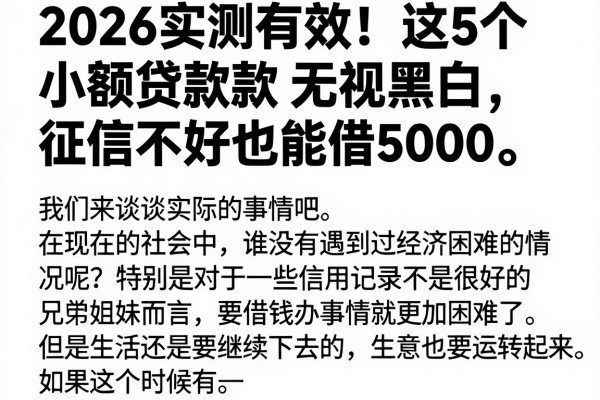 2026实测有效!这5个小额贷款无视黑白,征信不好也能借5000