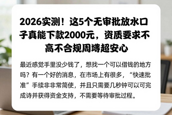 2026实测!这5个无审秒批放水口子真能下款2000元,资质要求不高合规周转超安心