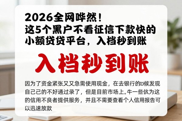 2026全网哗然!这5个黑户不看征信下款快的小额贷款平台,入档秒到账