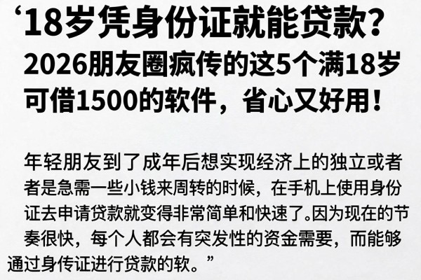 18岁凭身份证就能贷款?2026朋友圈疯传的这5个满18岁可借1500的软件,省心又好用!
